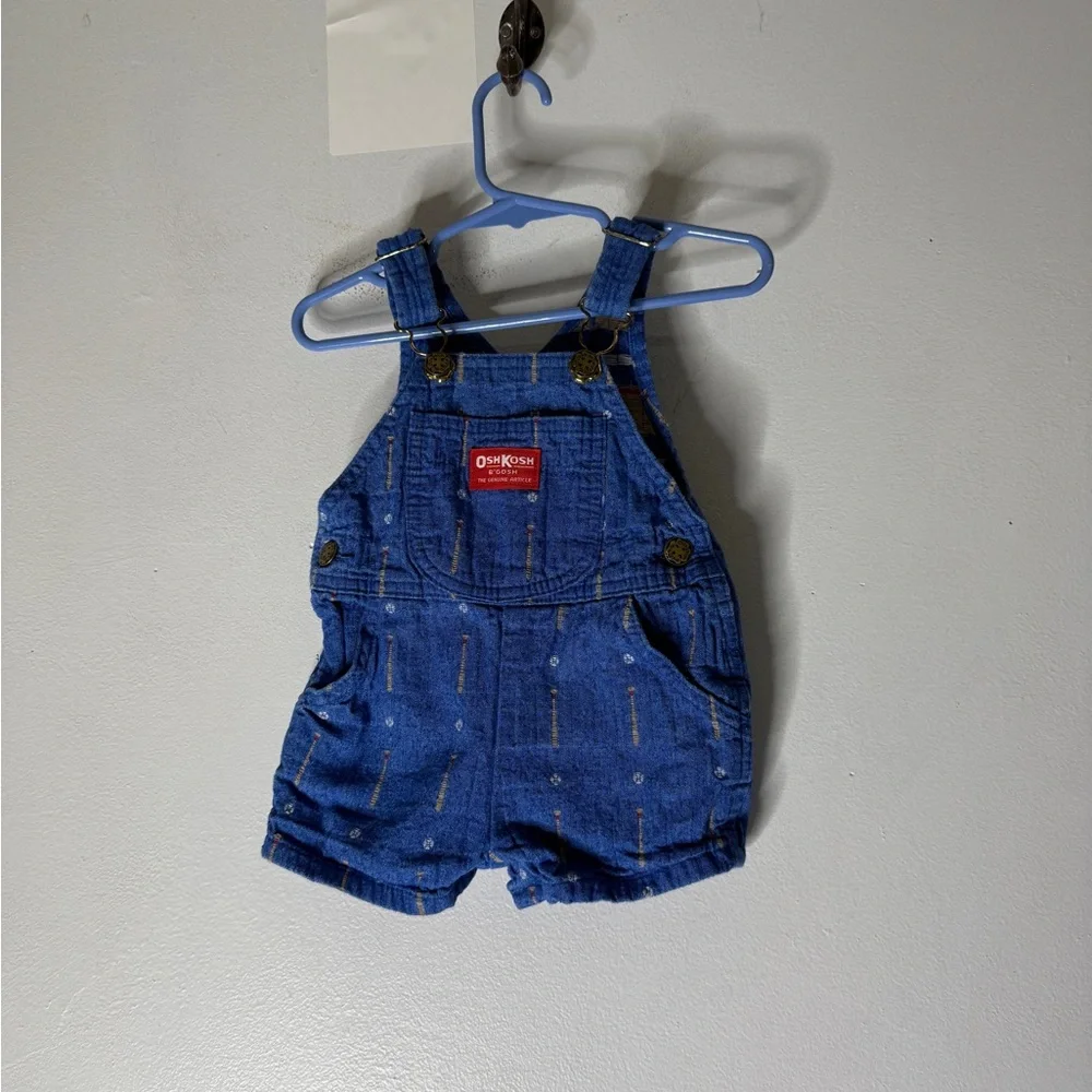 OSHKOSH Vestbak Vintage Embroidered Baseball Bats Ball Jean Overalls 3-6‎ Months